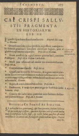 Cai[i] Crispi Sallustii Fragmenta Ex Historiarum Lib. III.