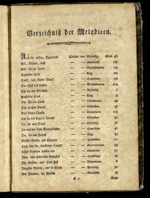 Verzeichniß der Melodieen.
