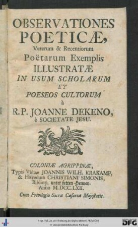 Observationes Poeticae : Veterum & Recentiorum Poëtarum Exemplis Illustratae; In Usum Scholarum Et Poeseos Cultorum