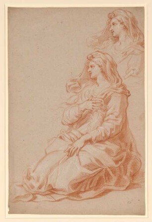 Vouet, Simon: Zeichnungen II, Blatt 26: Hockende Frau, nach links gewendet, Wiederholung ihres Oberkörpers - BSB Cod.icon. 397 b(26