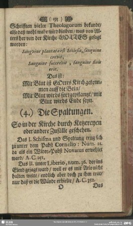 (4.) Die Spaltungen. So in der Kirche durch Ketzereyen oder andere Zufälle geschehen