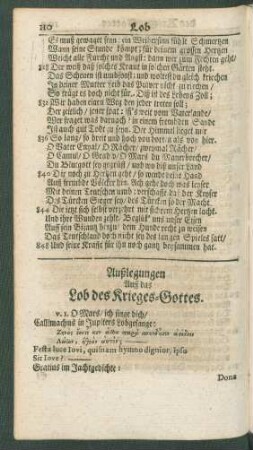 Außlegungen Auff das Lob des Krieges-Gottes.