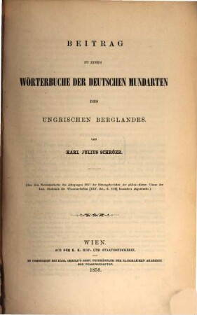Beitrag zu einem Wörterbuche der deutschen Mundarten des ungrischen Berglandes. 1, [A - H]