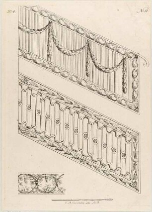 Geländer, Blatt 4 aus der Folge "Neuste Schlosser Arbeit im Jahr 1776"