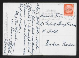 Brief von Hermann Georg Fiedler und Herma Fiedler an Gerhart Hauptmann und Margarete Hauptmann