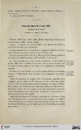 Séance du Comité du 15 mai 1865