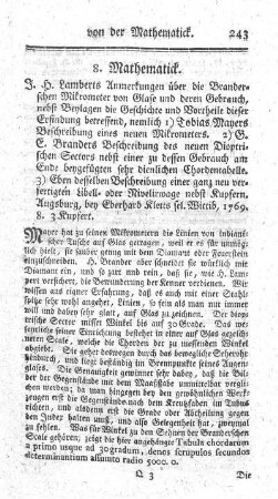 Anmerkungen über die Branderschen Mikrometer von Glase und deren Gebrauch.