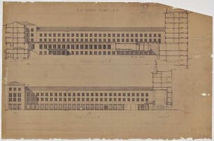 Flughafen Tempelhof - Schnitt durch C mit Ansicht von G1 und G2