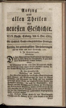 XLIX. Nachl. Coburg, den 6. Dec. 1760.