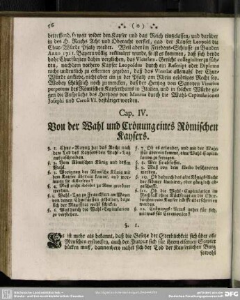 Cap. IV. Von der Wahl und Crönung eines Römischen Kaysers
