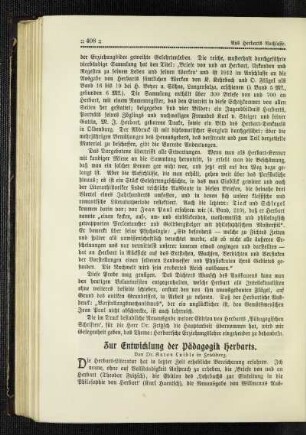 Zur Entwicklung der Pädagogik Herbarts