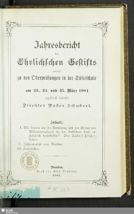 1904: Jahresbericht des Ehrlichschen Gestifts : auf das Schuljahr ...
