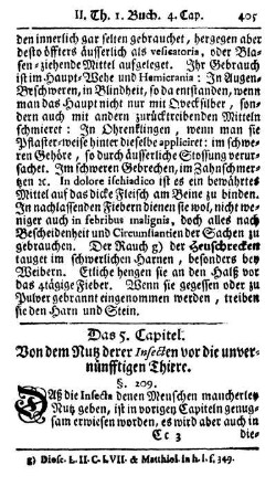 Das 5. Capitel. Von dem Nutz derer Insecten vor die unvernünfftigen Thiere.