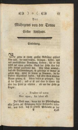 Des Mährgens von der Tonne Erster Abschnitt. Einleitung