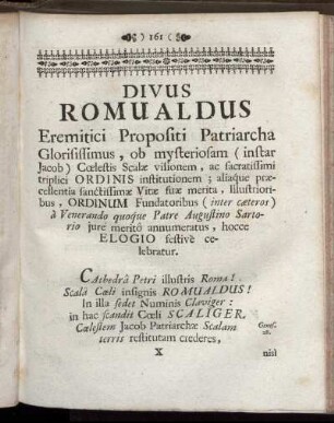 Divus Romualdus Eremitici Propositi Patriarcha ... - Privilegia Sanctissimo Proto-Parenti, & Patriarchæ Nostro Divo Benedicto à Christo...