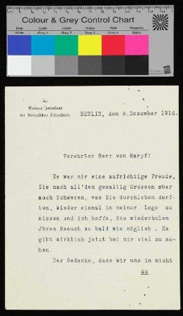 Schreiben an von Karpf von dem General-Intendant der Königlichen Schauspiele