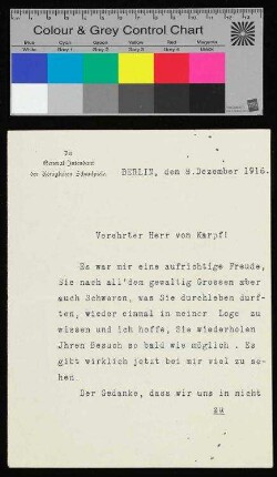 Schreiben an von Karpf von dem General-Intendant der Königlichen Schauspiele