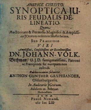 Synoptica Iuris Feudalis Delineatio
