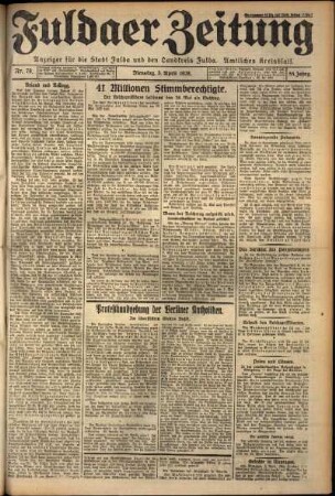 Erste Ausgabe vom Dienstag, den 03. April 1928.