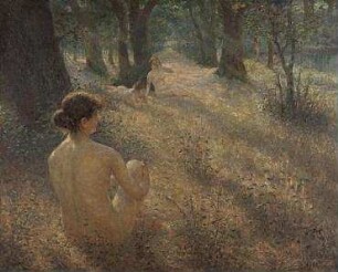 Drei weibliche Akte auf sonniger Waldlichtung
