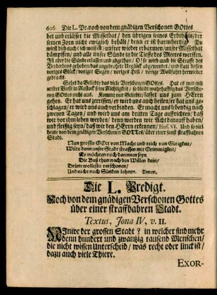 Die L. Predigt. Noch von dem gnädigen Verschonen Gottes über einer straffbahren Stadt