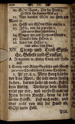 XIV. Creutz- und Trost-Sprüche, Gebete und Seuffzer.