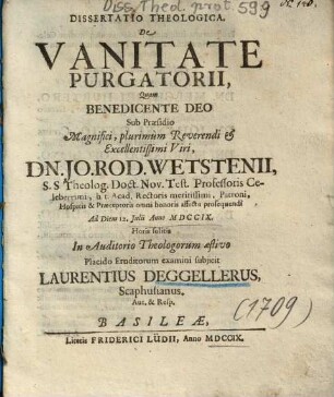 Dissertatio Theologica, De Vanitate Purgatorii