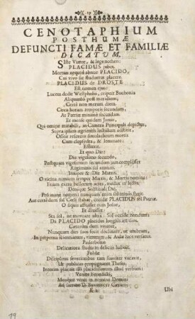 Cenotaphium posthumæ defuncti famæ et familiæ dictatvm.