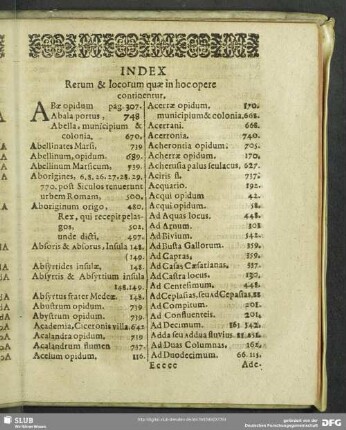 Index Rerum & locorum quae in hoc opere continentur