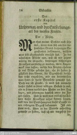 Das erste Kapitel von Ursprunge, und der Entstehungsart des weissen Friesels