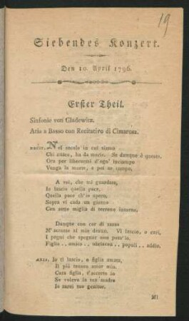 Siebendes Konzert : Den 10. April 1796.