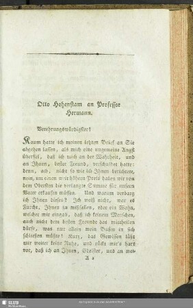 Otto Hohenstam an Professor Hermann