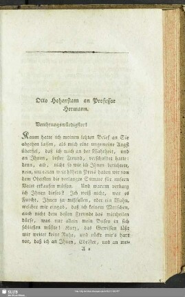 Otto Hohenstam an Professor Hermann