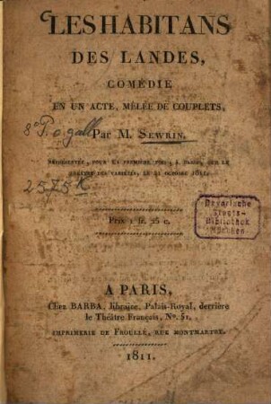Les habitans des Landes : comédie en un acte, mêlee de couplets
