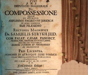 Disp. inaug. de compossessione