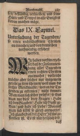 Das IX. Capittel. Untersuchung der Tugenden/ so einen rechtschaffenen Christen ausmachen/ und von demselben nothwendig erfordert werden
