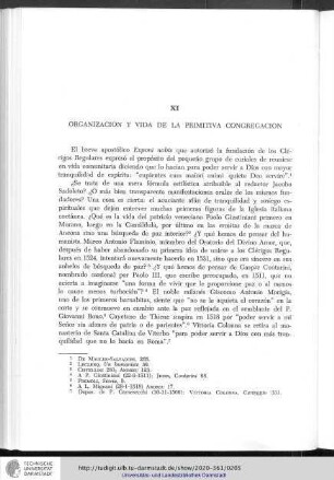 XI. Organización y vidaa de la primitiva congregación