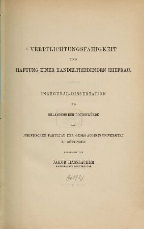 Verpflichtungsfähigkeit und Haftung einer handeltreibenden Ehefrau ...