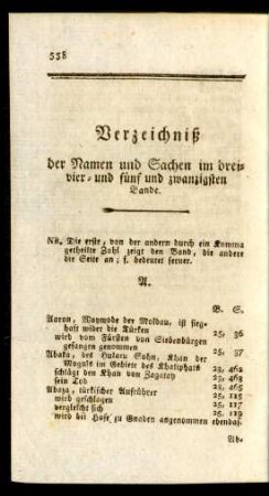 Verzeichniß der Namen und Sachen im drei- vier- und fünf und zwanzigsten Bande