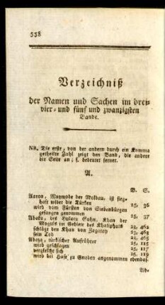 Verzeichniß der Namen und Sachen im drei- vier- und fünf und zwanzigsten Bande
