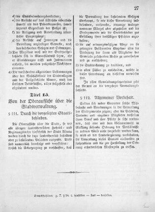 Titel 15. Von der Oberaufsicht über die Stadtverwaltung.