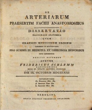 De arteriarum praesertim faciei anastomosibus : Diss. inaug. anat.