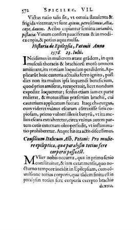 Historia de Epilepsia, Patavii Anno 1578. 23. Iulii.