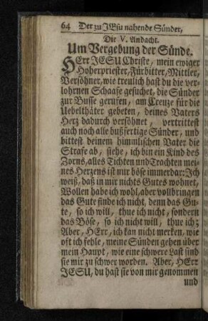 Die V. Andacht. Um Vergebung der Sünde.