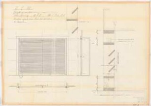 Reichsluftfahrtministerium, Berlin: Eingangshalle Q1L, Windfang (Heizkörperverkleidung): Ansicht, Schnitt, Grundriss 1:10, Details 1:1