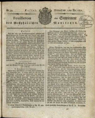 No. 39, Mittwoch den 15ten Mai 1811