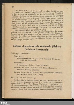 Stiftung "Ingenieurschule Mittweida (Höhere Technische Lehranstalt)"