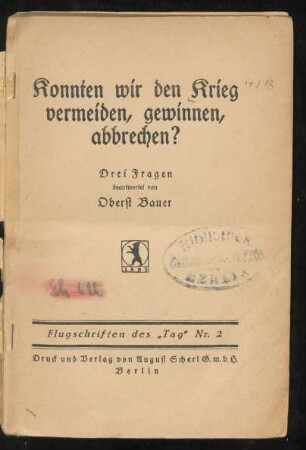 Konnten wir den Krieg vermeiden, gewinnen, abbrechen? : Drei Fragen