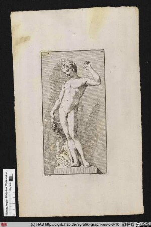 Darstellung eines Satyrs der einen Löwen mit Weintrauben füttert, nach einer antiken Statue.
