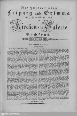 Die Stadt Leipzig, Delzschau (Beschluß), Güldengossa, Die Parochie Lützschena und Hänichen mit Quasnitz : 15. Lieferung
